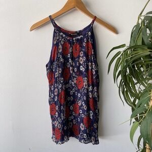 Massimo Dutti Tank Top Womens Blue Red Broomstick Floral Sleeveless Summer Boho